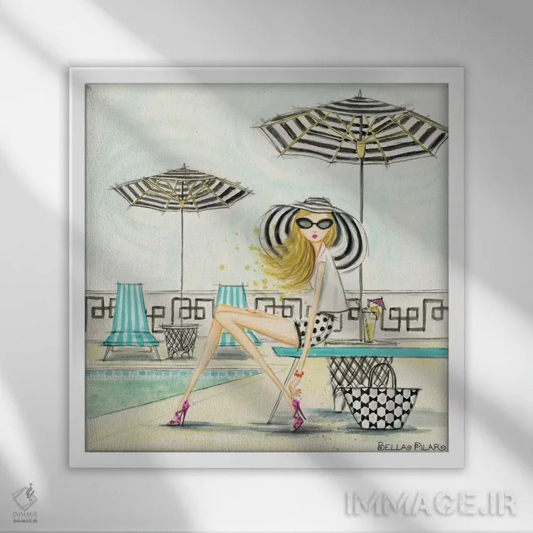 تابلو کنار استخر اثر بلا پیلار - نمای قابدار سفید