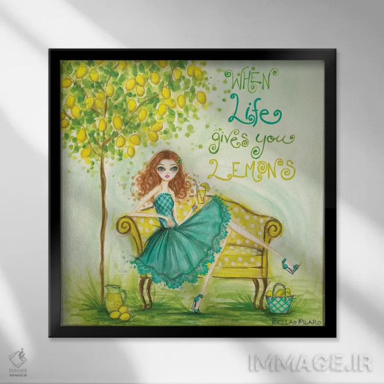 تابلو وقتی زندگی به تو لیمو میدهد اثر بلا پیلار - نمای قابدار مشکی