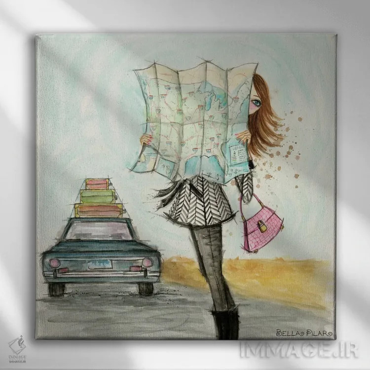 تابلو سفر جادهای مدگرایانه اثر بلا پیلار - نمای روبهرو روی دیوار