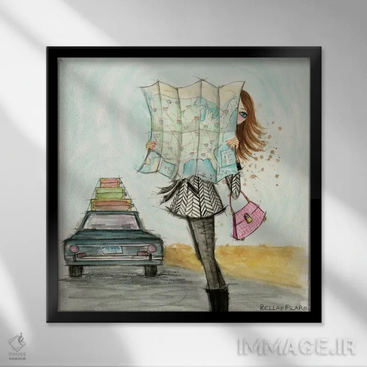 تابلو سفر جادهای مدگرایانه اثر بلا پیلار - نمای قابدار مشکی