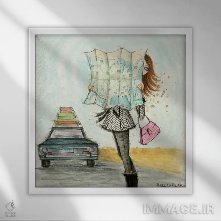 تابلو سفر جادهای مدگرایانه اثر بلا پیلار - نمای قابدار سفید