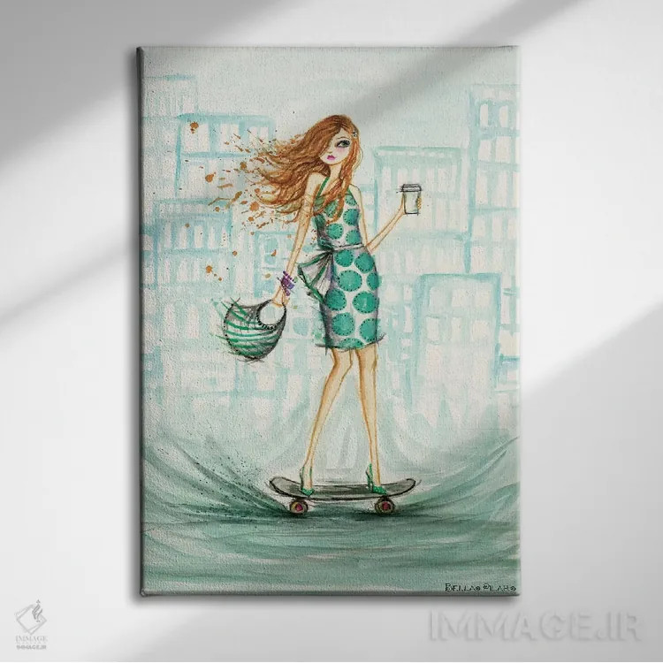 تابلو اسکیتسوار uptown اثر بلا پیلار - نمای روبهرو روی دیوار