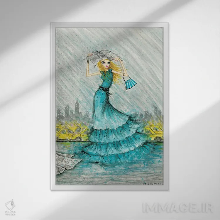 تابلو استایل بارانی شیک در نیویورک اثر بلا پیلار - نمای قابدار سفید