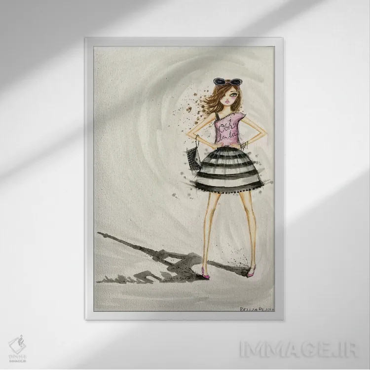 تابلو شیکپوشی پاریسی اوه لا لا اثر بلا پیلار - نمای قابدار سفید