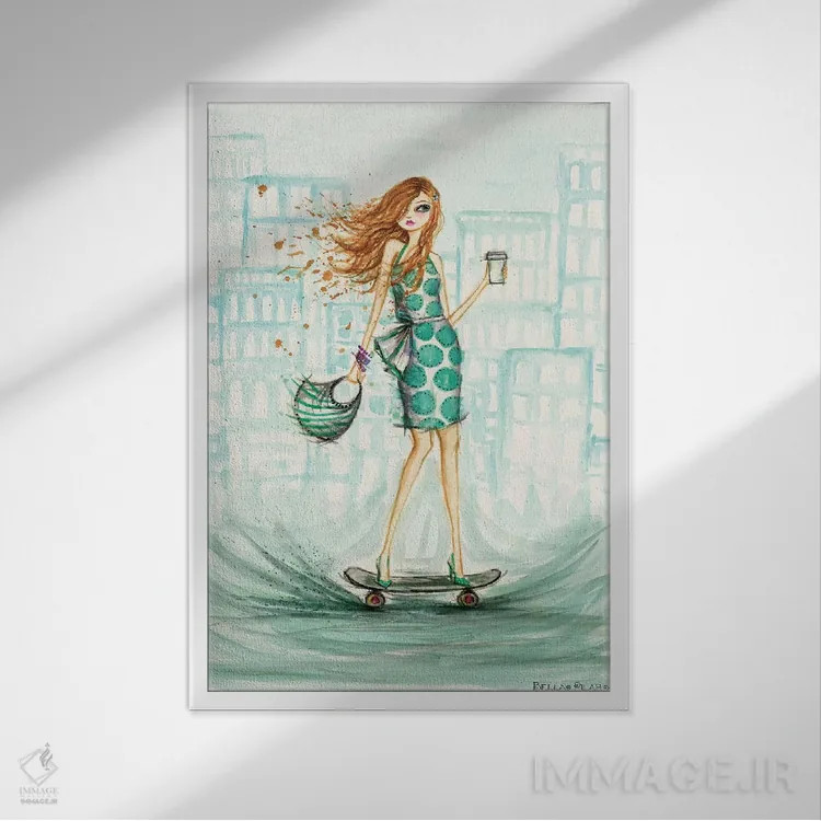 تابلو اسکیتسوار uptown اثر بلا پیلار - نمای قابدار سفید