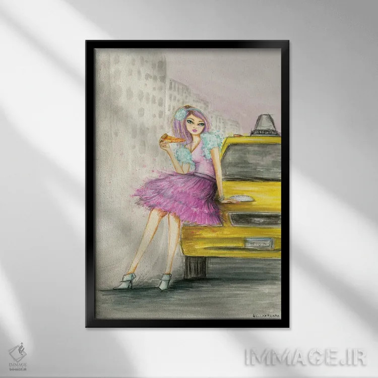 تابلو غذا خوردن و فرار کردن اثر بلا پیلار - نمای قابدار مشکی