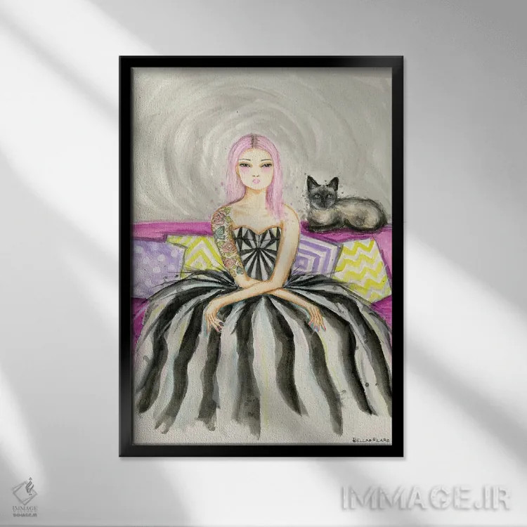 تابلو رنگبندی سیامی (آسیای جنوبشرقی) اثر بلا پیلار - نمای قابدار مشکی