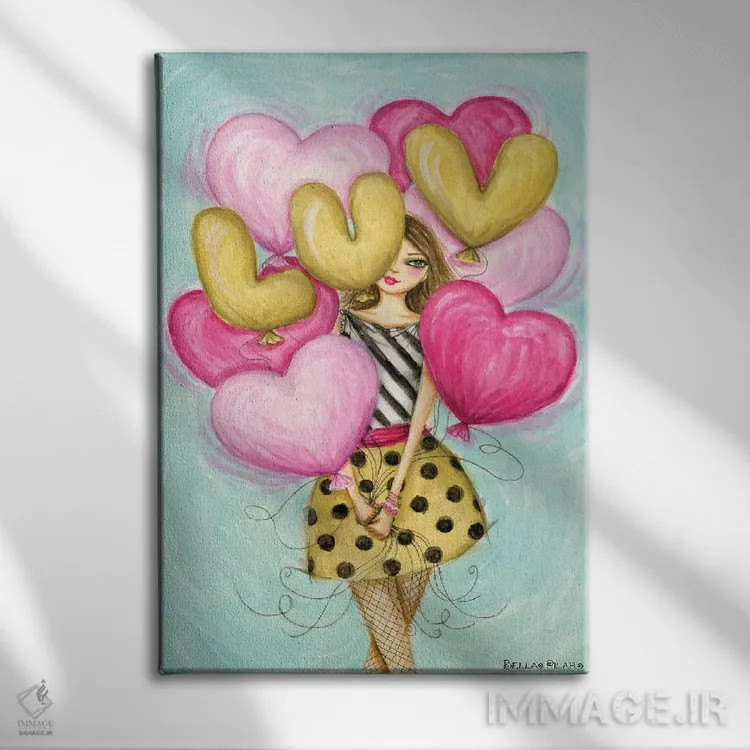 تابلو دسته بادکنک دوستت دارم اثر بلا پیلار - نمای روبهرو روی دیوار