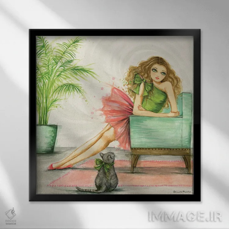 تابلو دوستدار گربهها اثر بلا پیلار - نمای قابدار مشکی