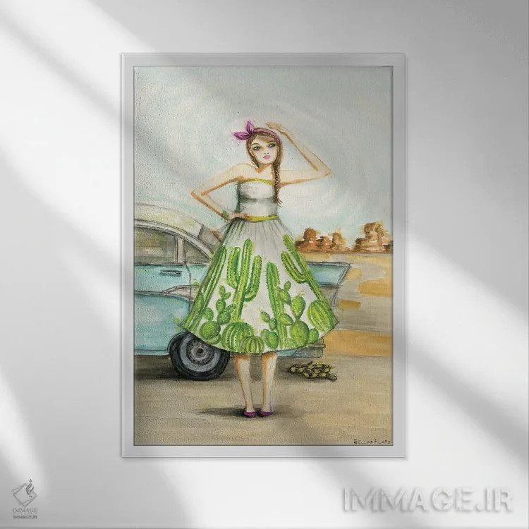 تابلو سفر جادهای در بیابان اثر بلا پیلار - نمای قابدار سفید