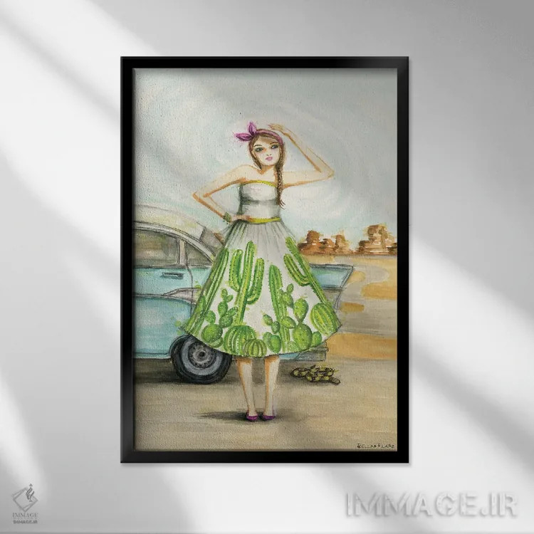 تابلو سفر جادهای در بیابان اثر بلا پیلار - نمای قابدار مشکی