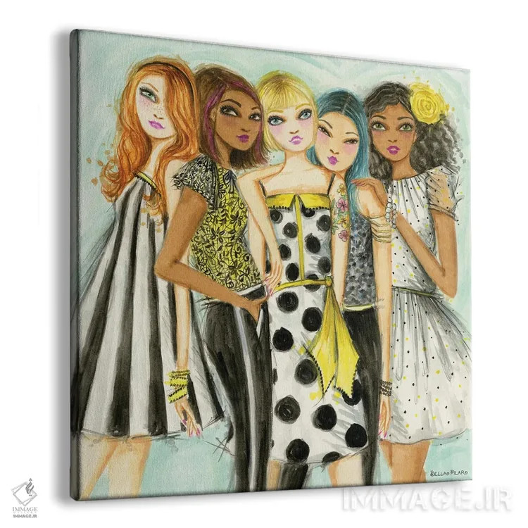 تابلو در حال خوشگذرانی با دوستان دختر اثر بلا پیلار - نمای پرسپکتیو محصول