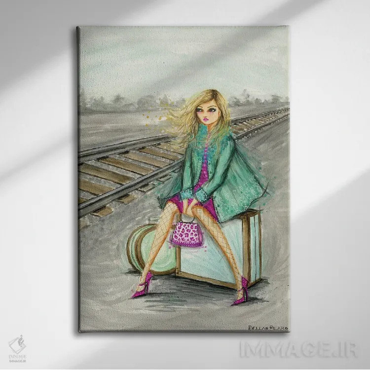 تابلو لولو منتظر کنار ریل قطار اثر بلا پیلار - نمای روبهرو روی دیوار
