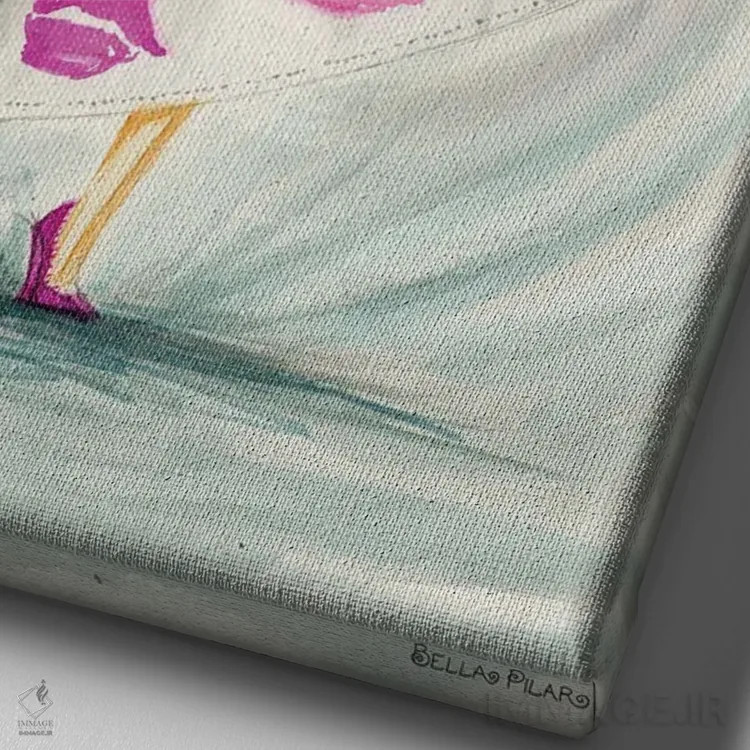 تابلو باید رژلب و کیف را ست کنی اثر بلا پیلار - نمای نزدیک بافت بوم