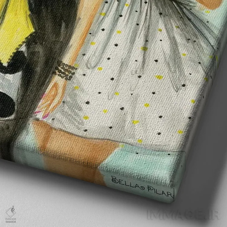 تابلو در حال خوشگذرانی با دوستان دختر اثر بلا پیلار - نمای نزدیک بافت بوم