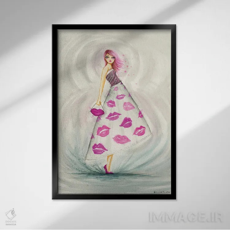 تابلو باید رژلب و کیف را ست کنی اثر بلا پیلار - نمای قابدار مشکی