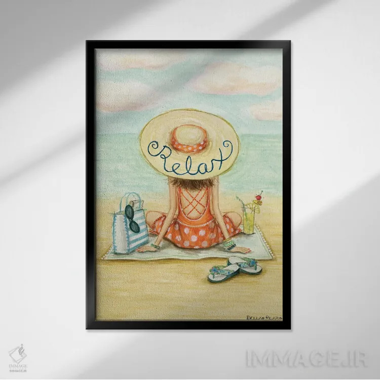 تابلو آرام باش، امروز روز ساحل است اثر بلا پیلار - نمای قابدار مشکی