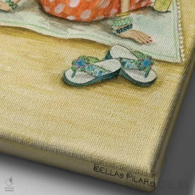 تابلو آرام باش، امروز روز ساحل است اثر بلا پیلار - نمای نزدیک بافت بوم