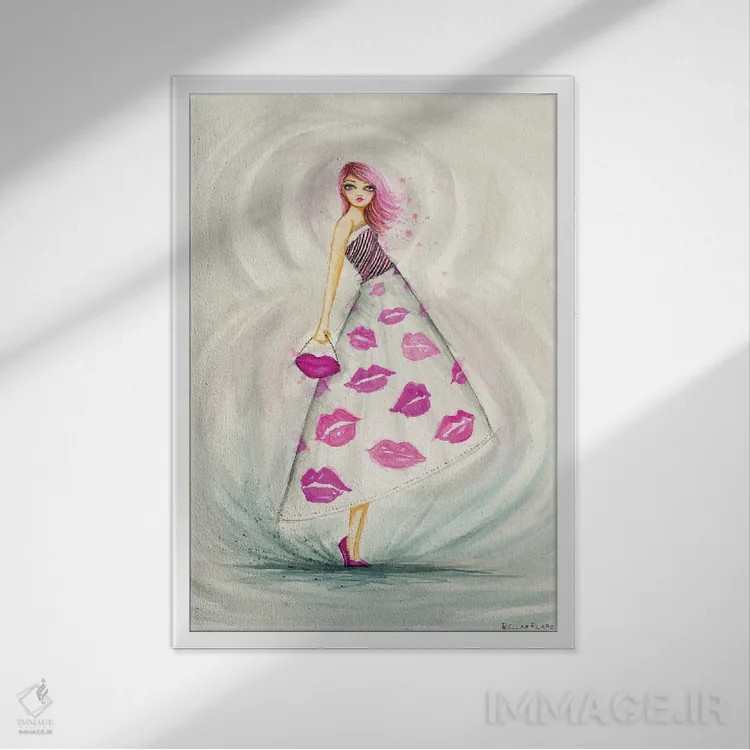 تابلو باید رژلب و کیف را ست کنی اثر بلا پیلار - نمای قابدار سفید