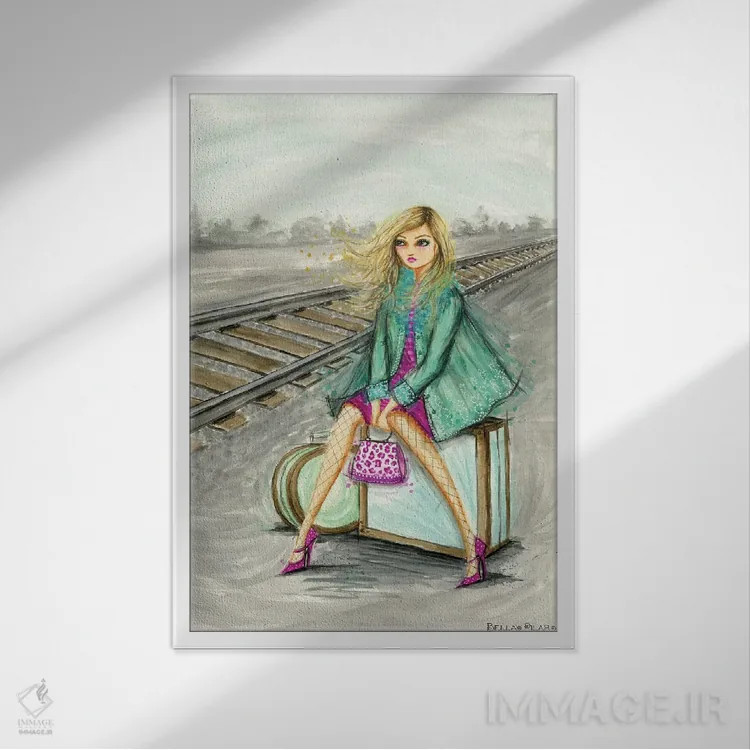 تابلو لولو منتظر کنار ریل قطار اثر بلا پیلار - نمای قابدار سفید