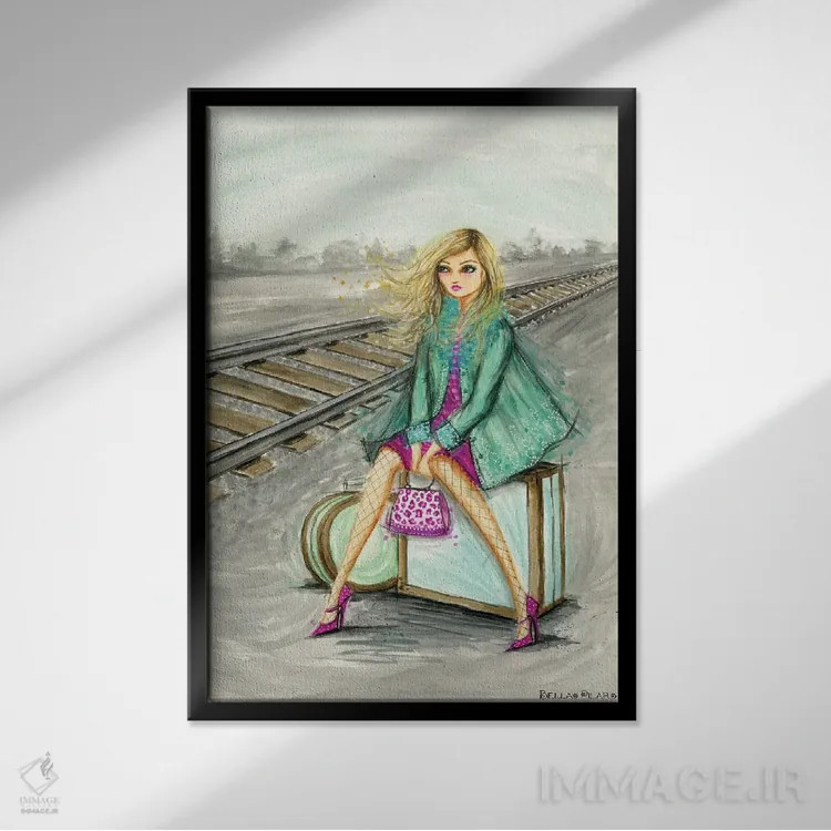 تابلو لولو منتظر کنار ریل قطار اثر بلا پیلار - نمای قابدار مشکی