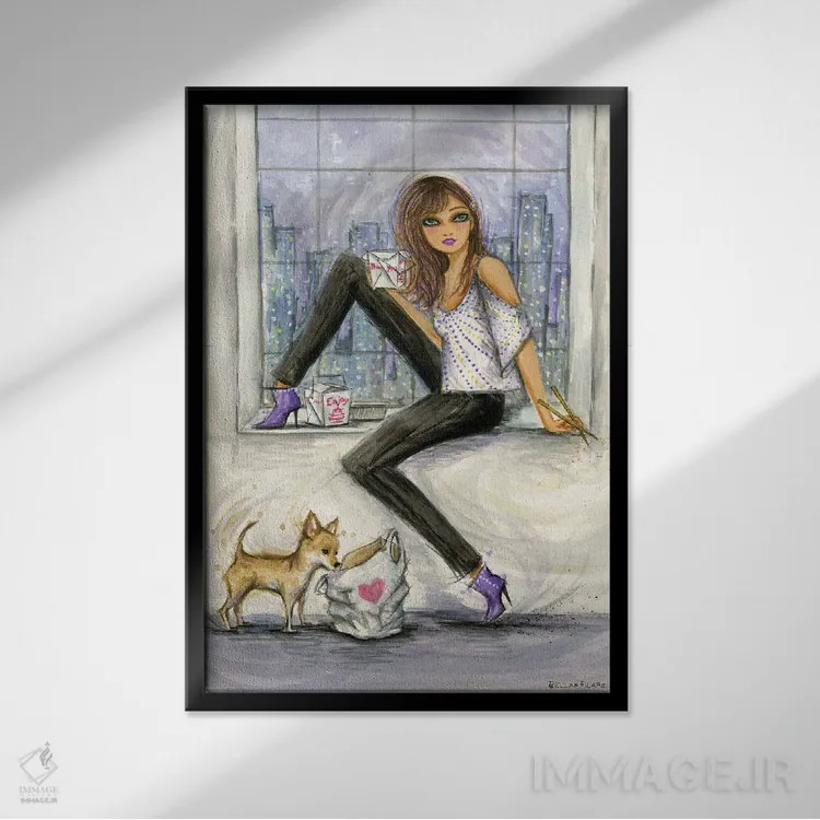 تابلو امشب غذای بیرونبر اثر بلا پیلار - نمای قابدار مشکی