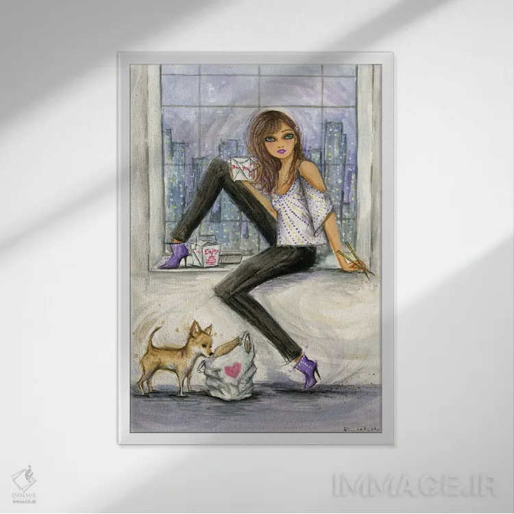 تابلو امشب غذای بیرونبر اثر بلا پیلار - نمای قابدار سفید