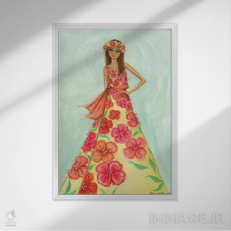 تابلو پیراهن گلدار تابستانی ملینا شیرین اثر بلا پیلار - نمای قابدار سفید