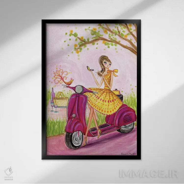 تابلو پیکنیک روستایی فرانسوی اثر بلا پیلار - نمای قابدار مشکی