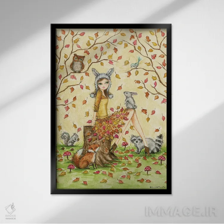 تابلو وینونا و دوستان جنگلیاش اثر بلا پیلار - نمای قابدار مشکی