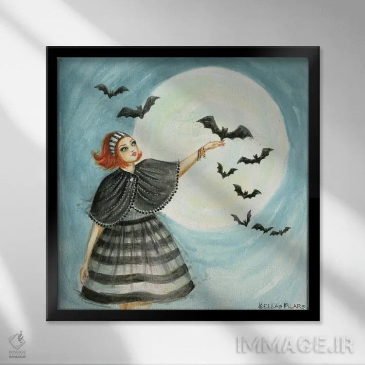 تابلو الاین و خفاشهایش اثر بلا پیلار - نمای قابدار مشکی