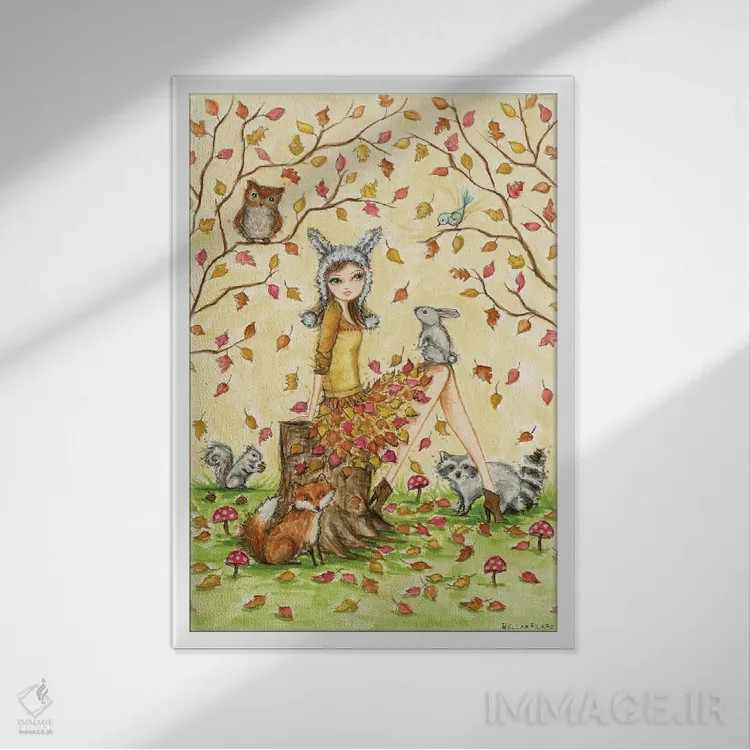 تابلو وینونا و دوستان جنگلیاش اثر بلا پیلار - نمای قابدار سفید