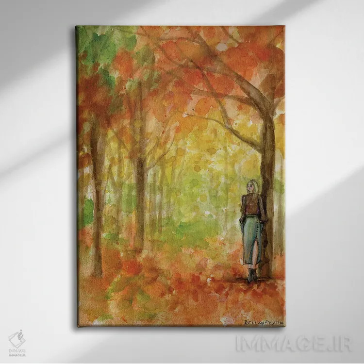 تابلو پیادهروی در جنگل پاییزی اثر بلا پیلار - نمای روبهرو روی دیوار