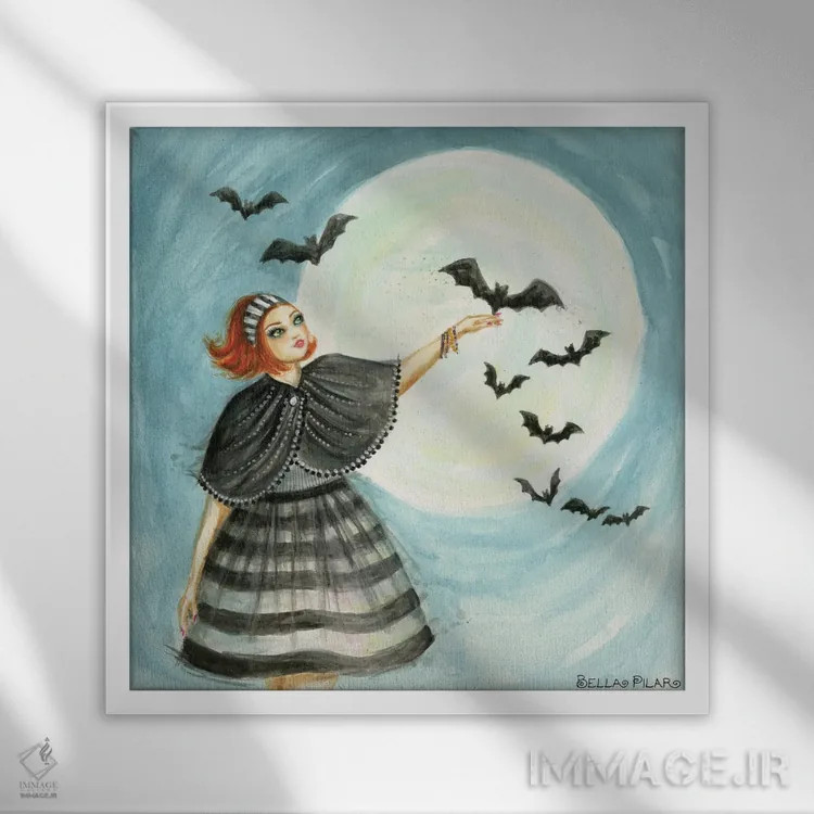 تابلو الاین و خفاشهایش اثر بلا پیلار - نمای قابدار سفید