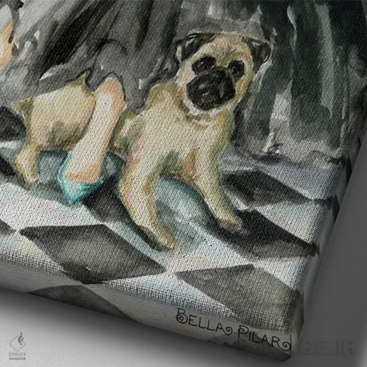 تابلو الوییز و جورج اثر بلا پیلار - نمای نزدیک بافت بوم