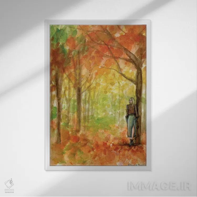تابلو پیادهروی در جنگل پاییزی اثر بلا پیلار - نمای قابدار سفید