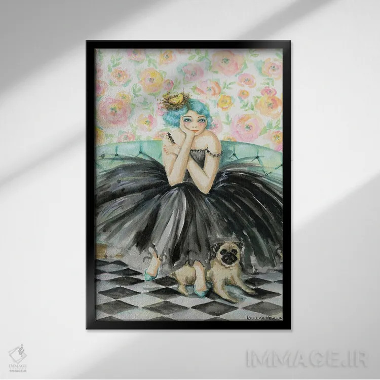 تابلو الوییز و جورج اثر بلا پیلار - نمای قابدار مشکی