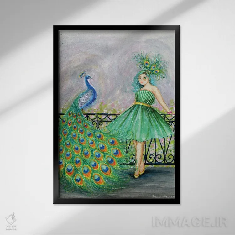 تابلو کندیس و طاووسش اثر بلا پیلار - نمای قابدار مشکی