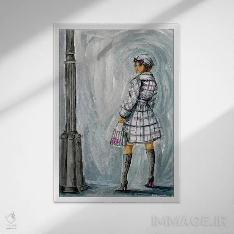 تابلو آدریانا زیر چراغ خیابان اثر بلا پیلار - نمای قابدار سفید