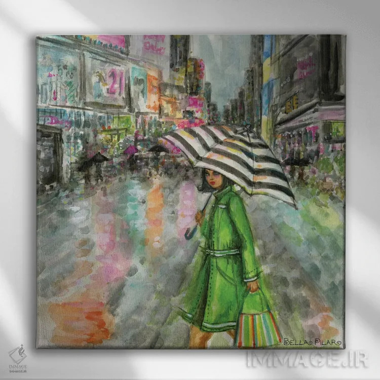 تابلو آریِل در میدان تایمز در یک روز بارانی اثر بلا پیلار - نمای روبهرو روی دیوار
