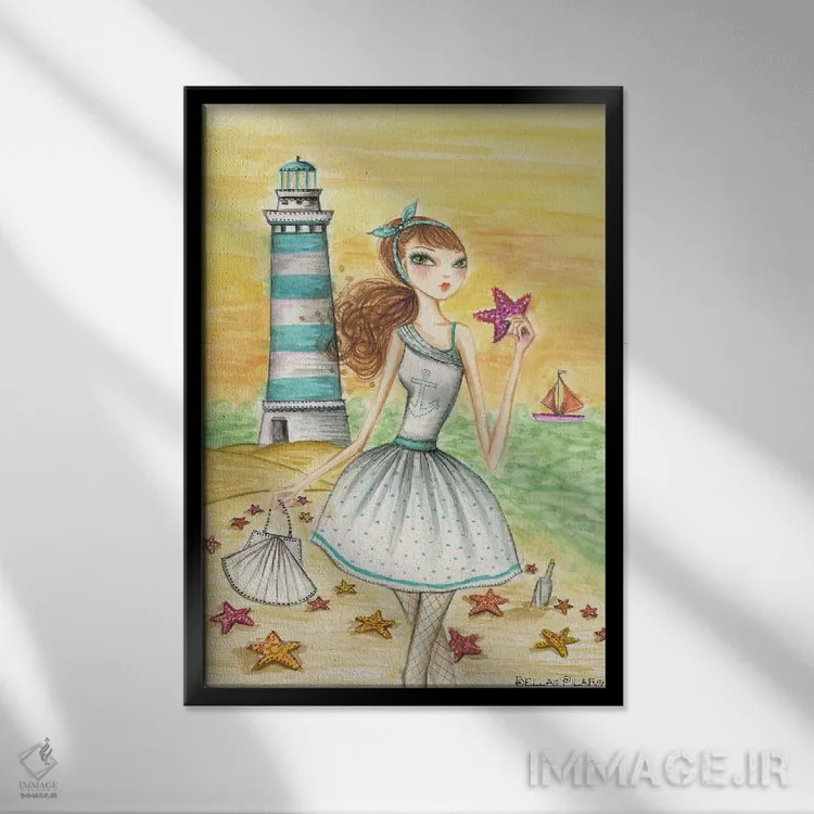 تابلو سلام لولا کنار فانوس دریایی اثر بلا پیلار - نمای قابدار مشکی