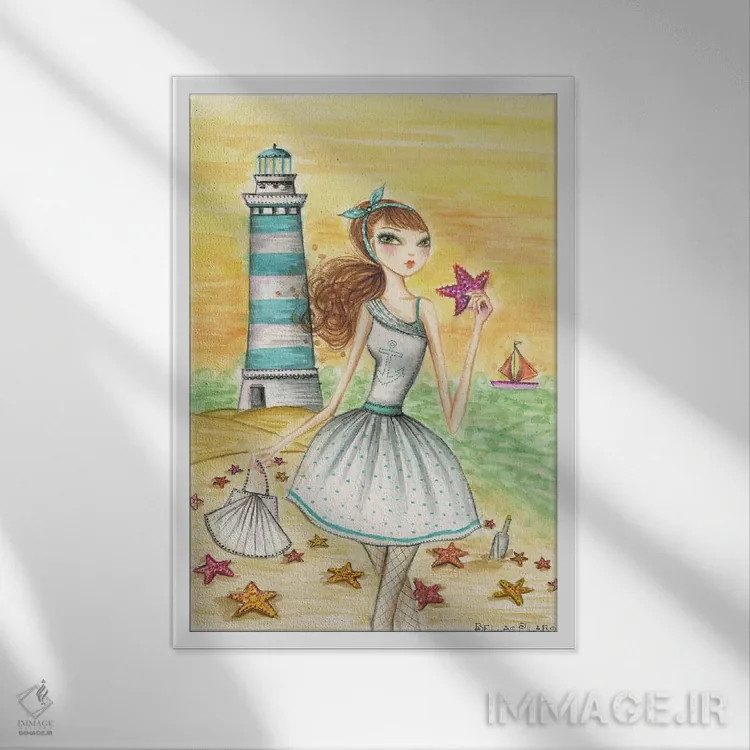 تابلو سلام لولا کنار فانوس دریایی اثر بلا پیلار - نمای قابدار سفید