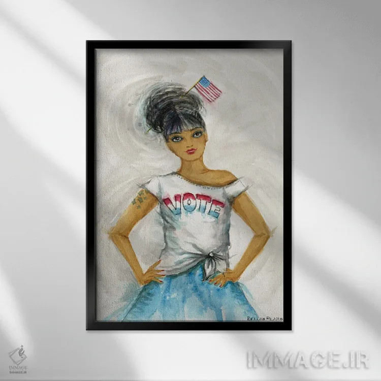 تابلو تیشرت رأی دادن اثر بلا پیلار - نمای قابدار مشکی