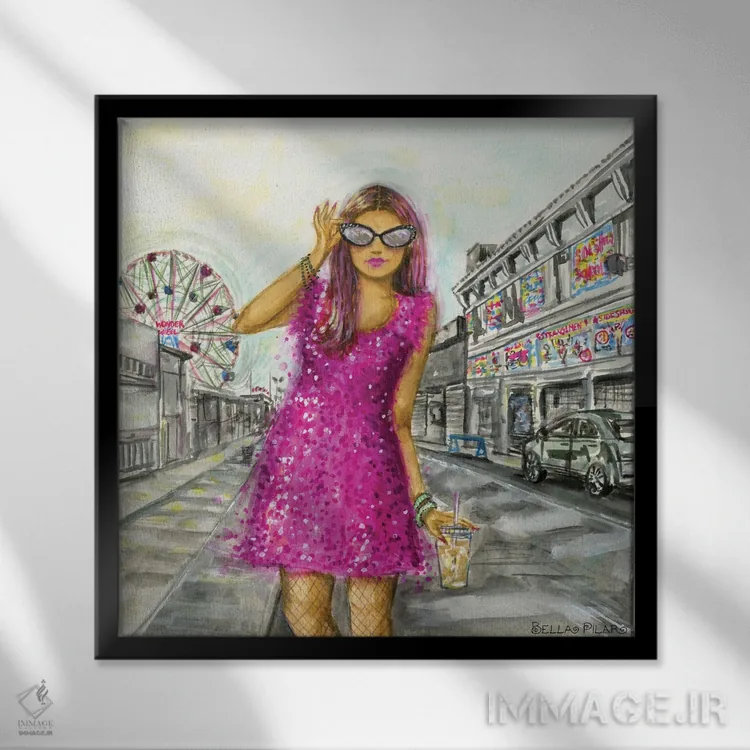 تابلو قدمزنی در جزیره کُنی (نیویورک) اثر بلا پیلار - نمای قابدار مشکی