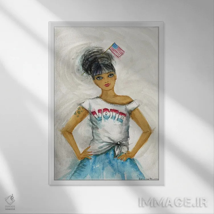 تابلو تیشرت رأی دادن اثر بلا پیلار - نمای قابدار سفید