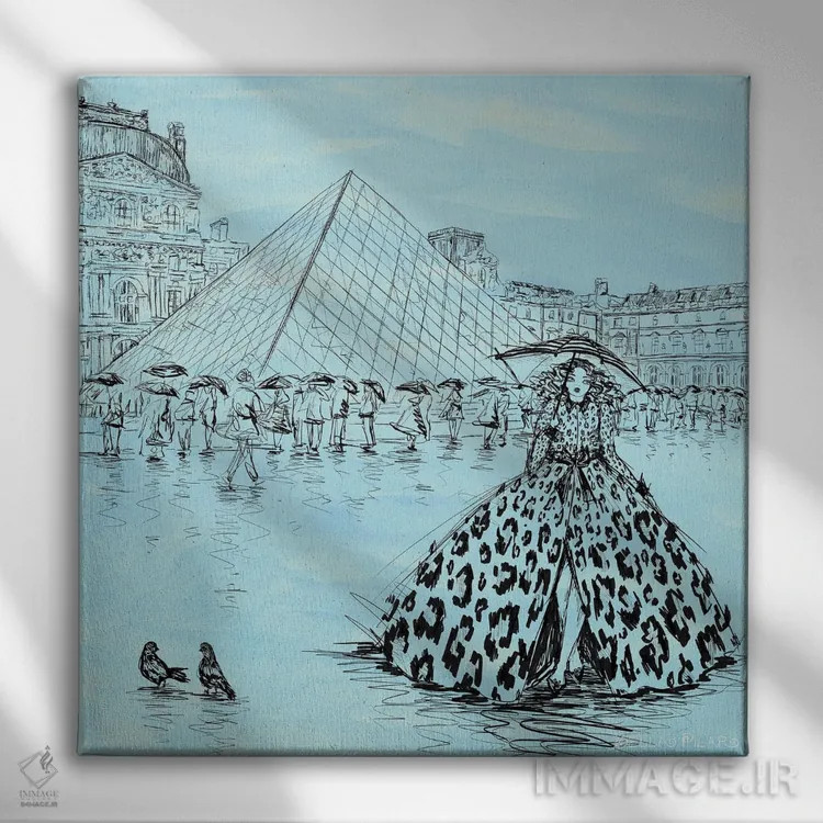 تابلو آلین در لوور به رنگ آبی اثر بلا پیلار - نمای روبهرو روی دیوار