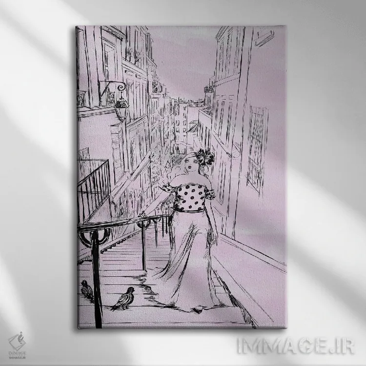 تابلو مالیا در مونمارتر با رنگ یاسی اثر بلا پیلار - نمای روبهرو روی دیوار