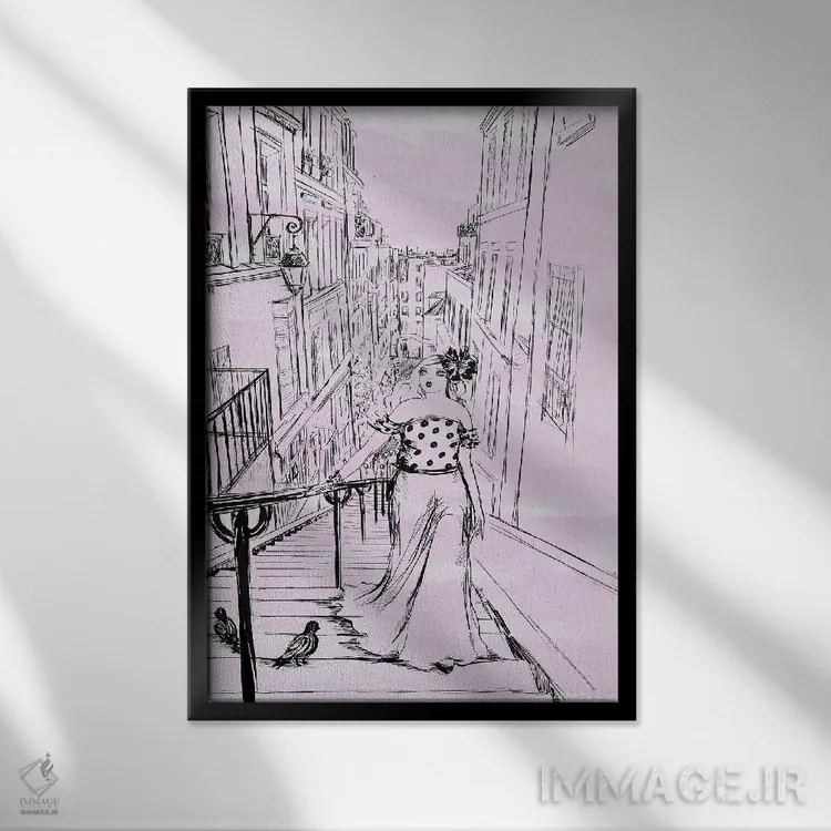 تابلو مالیا در مونمارتر با رنگ یاسی اثر بلا پیلار - نمای قابدار مشکی