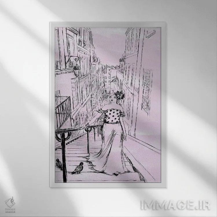 تابلو مالیا در مونمارتر با رنگ یاسی اثر بلا پیلار - نمای قابدار سفید