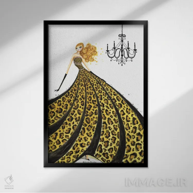 تابلو طرح پلنگی فشن دیزاین (مد لباس) اثر بلا پیلار - نمای قابدار مشکی